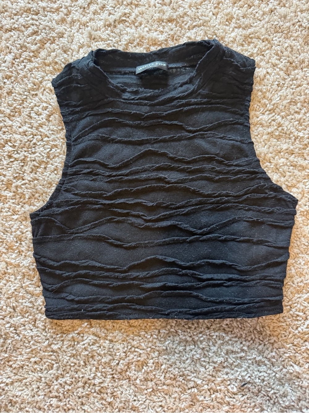 White fox Black Textured Sleeveless Crop Top